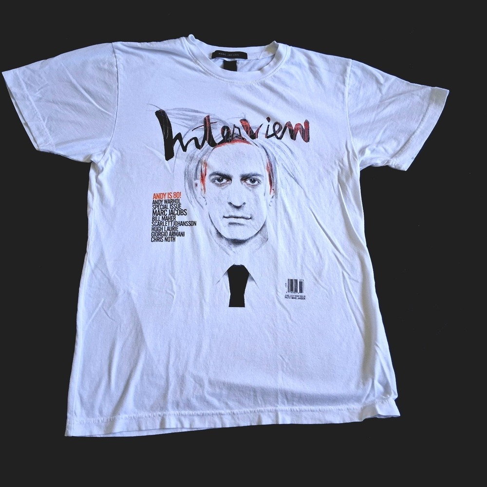 Marc Jacobs Size Medium Andy Warhol Interview White Short Sleeve T-Shirt 2008